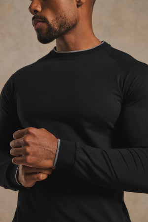 Tipped Long Sleeve T-Shirt in Black with Graphite Tipping