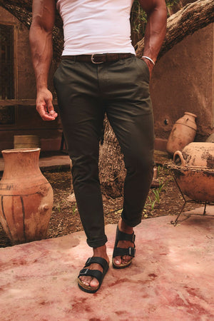 Athletic Fit Cotton Stretch Chino Pants in Dark Khaki - TAILORED ATHLETE - USA