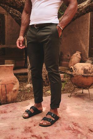 Athletic Fit Cotton Stretch Chino Pants in Dark Khaki - TAILORED ATHLETE - USA