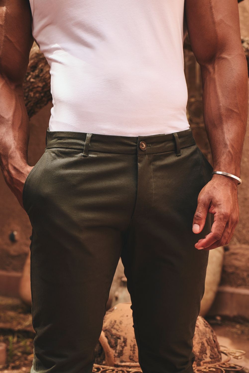 Athletic Fit Cotton Stretch Chino Pants in Dark Khaki - TAILORED ATHLETE - USA