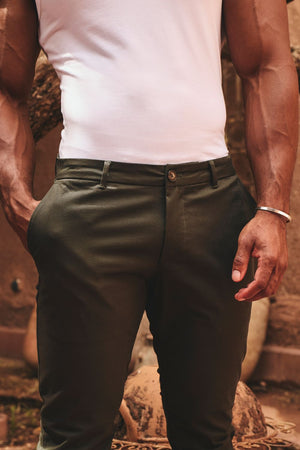 Athletic Fit Cotton Stretch Chino Pants in Dark Khaki - TAILORED ATHLETE - USA