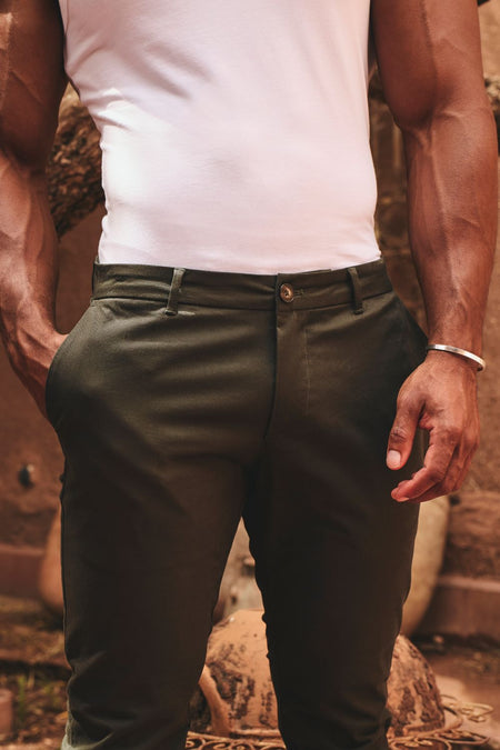 Athletic Fit Cotton Stretch Chino Pants in Dark Khaki - TAILORED ATHLETE - USA