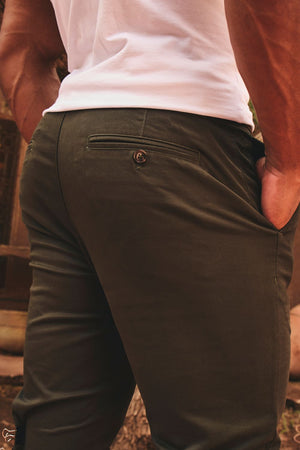 Athletic Fit Cotton Stretch Chino Pants in Dark Khaki - TAILORED ATHLETE - USA