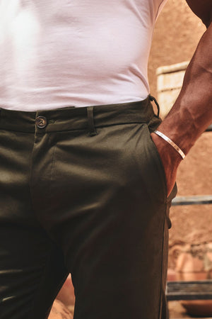 Athletic Fit Cotton Stretch Chino Pants in Dark Khaki - TAILORED ATHLETE - USA
