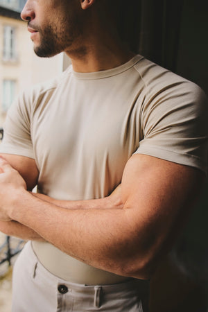 Mercerised Cotton T-Shirt in Stone - TAILORED ATHLETE - USA