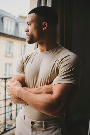 Mercerised Cotton T-Shirt in Stone - TAILORED ATHLETE - USA