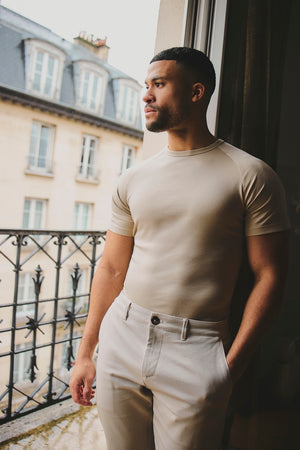 Mercerised Cotton T-Shirt in Stone - TAILORED ATHLETE - USA