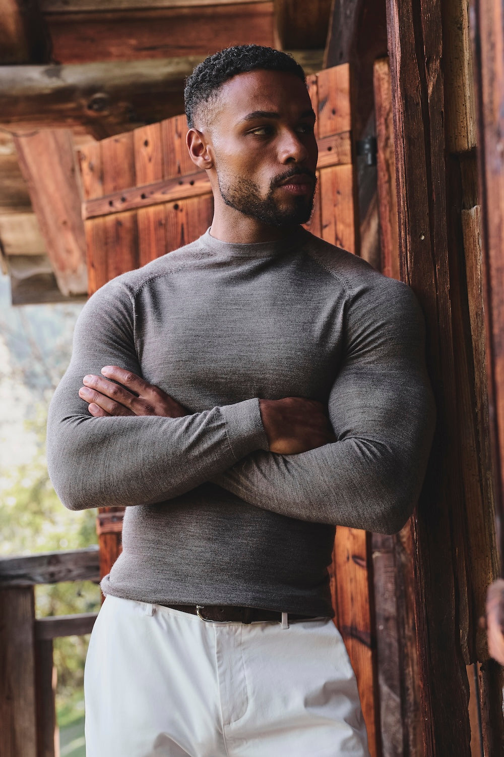 Extra Fine Merino Wool Crew Neck Sweater in Mocha Marl