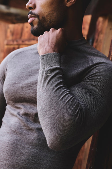 Extra Fine Merino Wool Crew Neck Sweater in Mocha Marl
