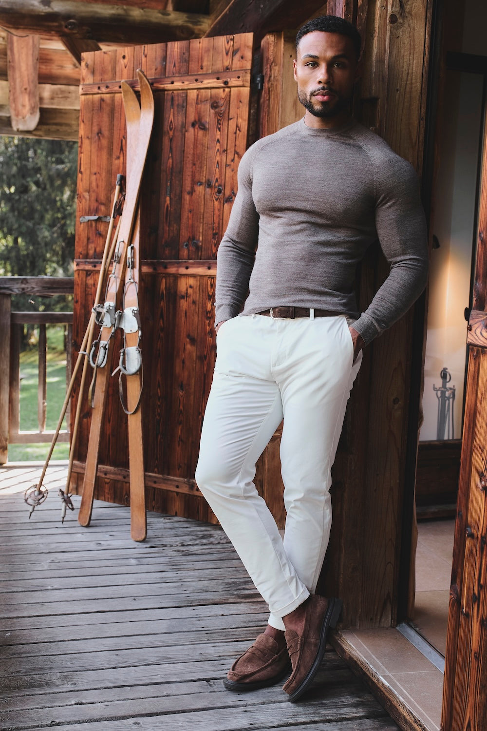 Extra Fine Merino Wool Crew Neck Sweater in Mocha Marl
