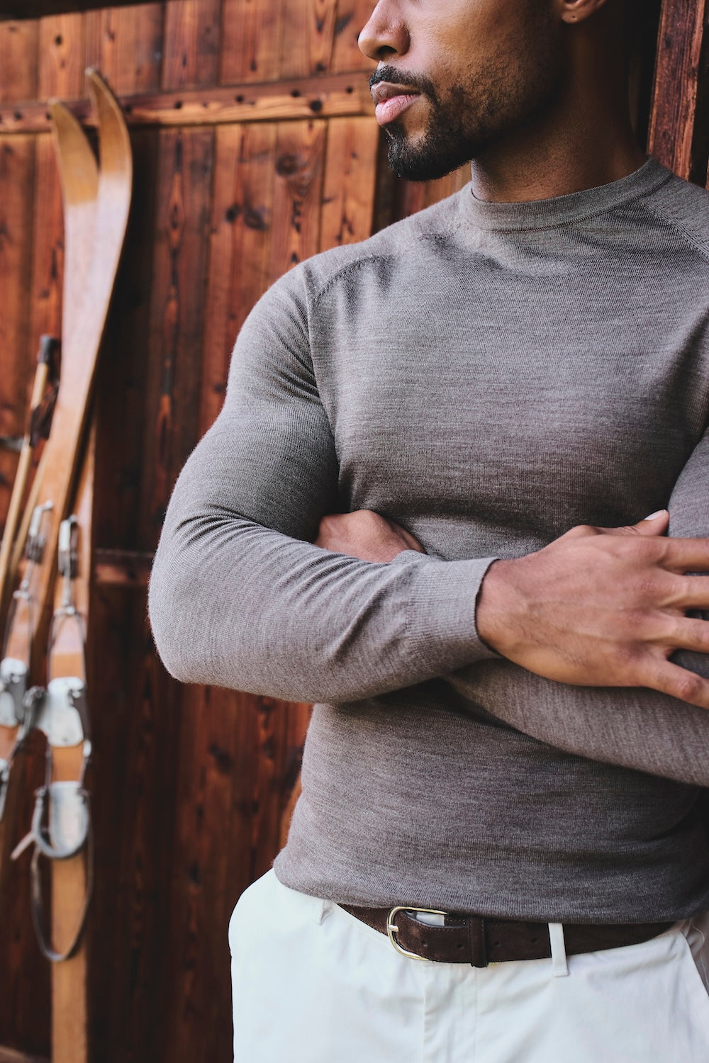 Extra Fine Merino Wool Crew Neck Sweater in Mocha Marl