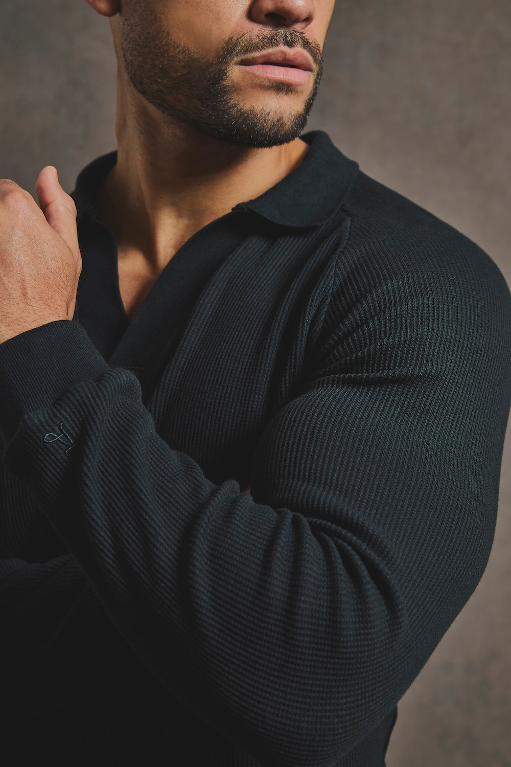 Textured Buttonless Polo Shirt in Black - TAILORED ATHLETE - USA