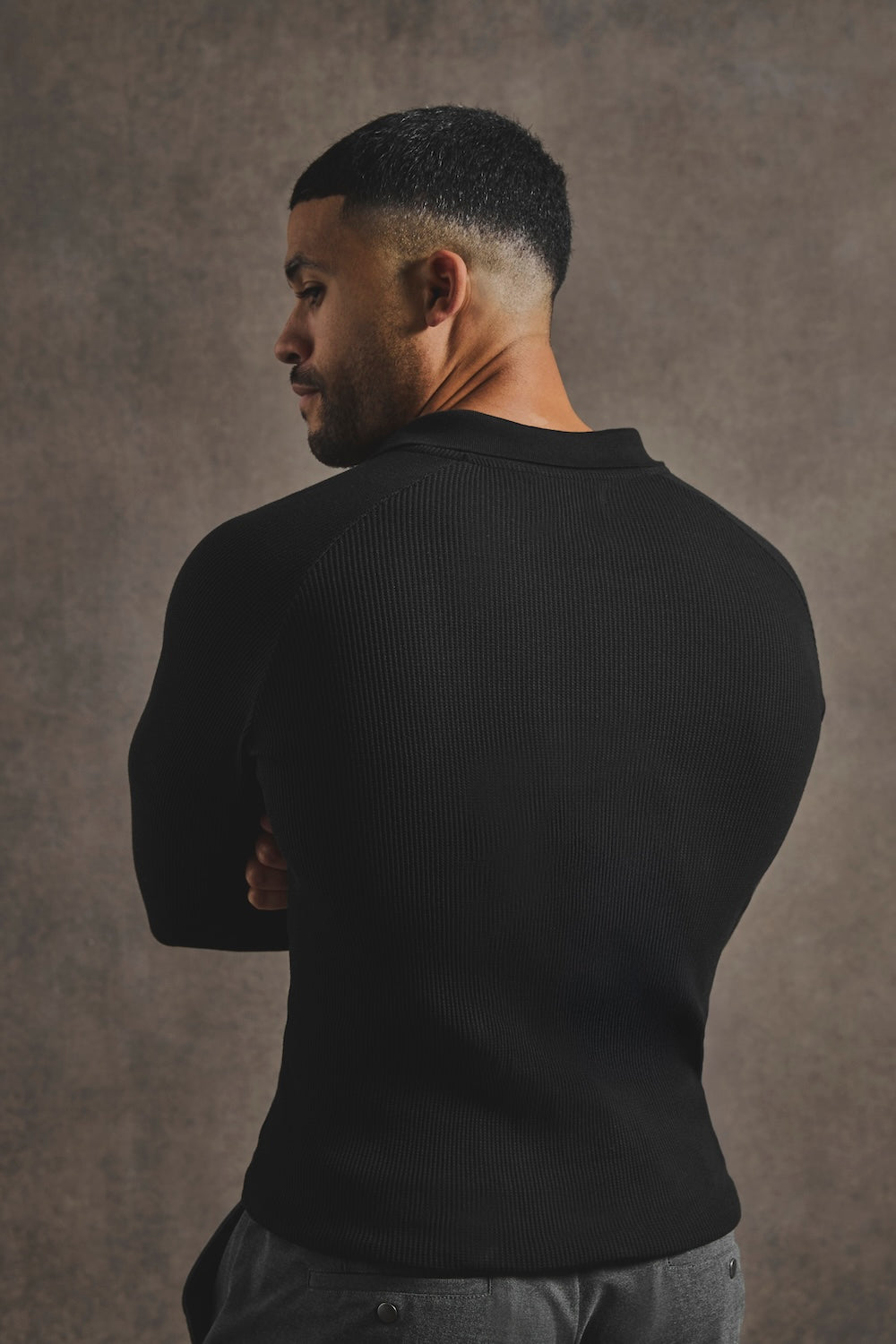 Textured Buttonless Polo Shirt in Black - TAILORED ATHLETE - USA
