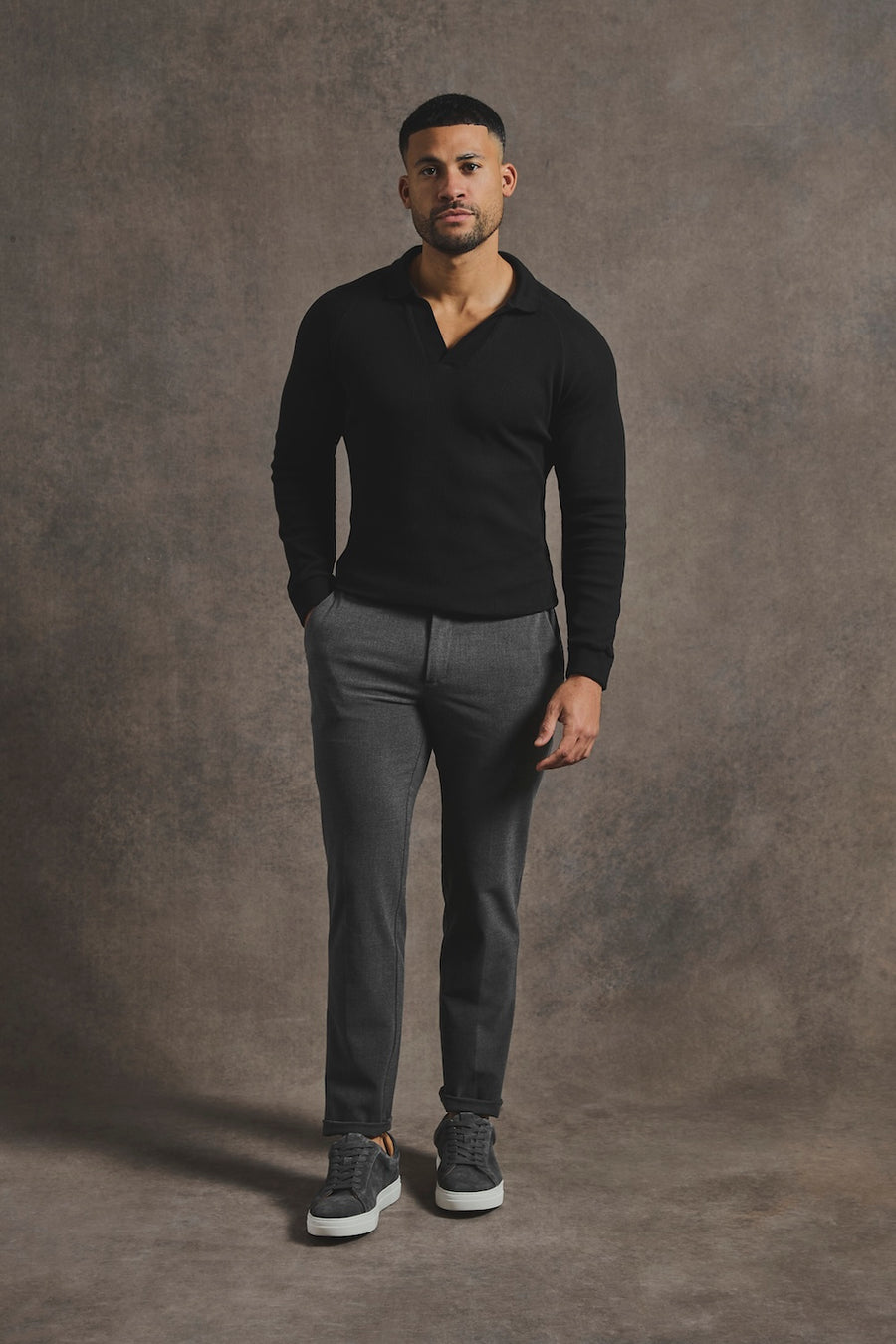 Textured Buttonless Polo Shirt in Black - TAILORED ATHLETE - USA