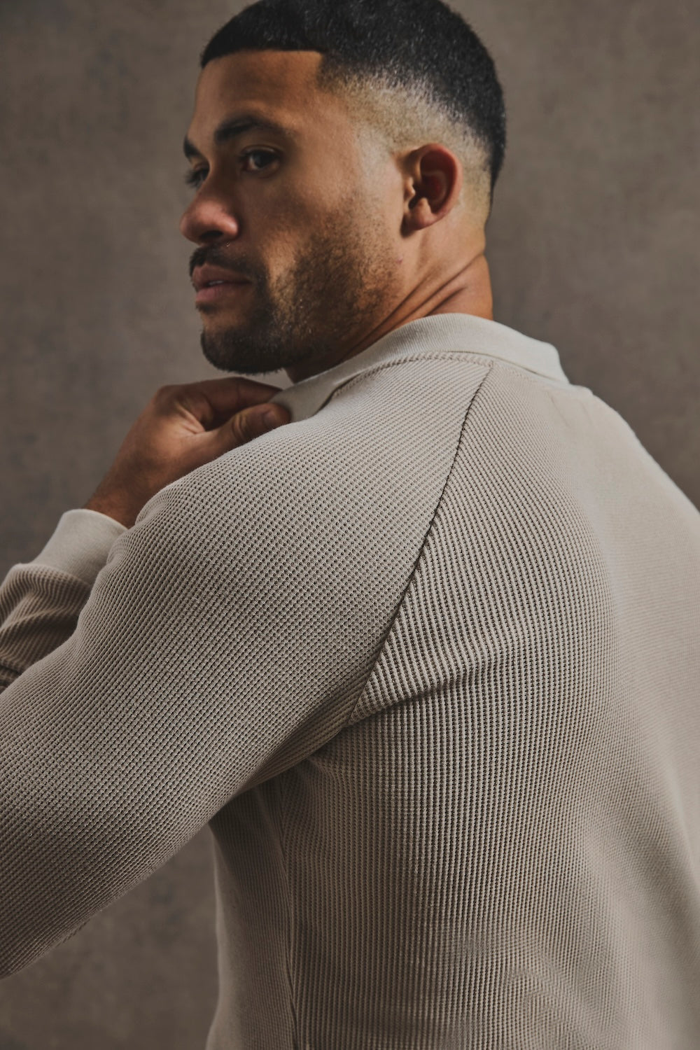 Textured Buttonless Polo Shirt in Stone - TAILORED ATHLETE - USA