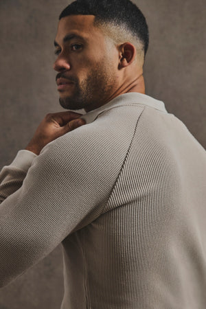 Textured Buttonless Polo Shirt in Stone - TAILORED ATHLETE - USA