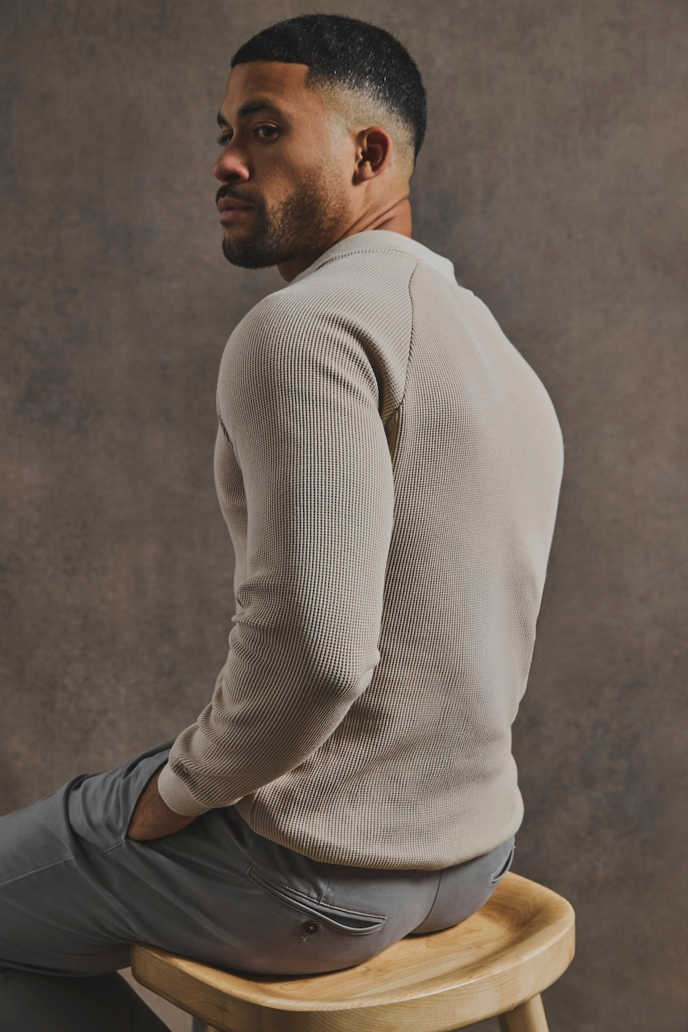 Textured Buttonless Polo Shirt in Stone - TAILORED ATHLETE - USA