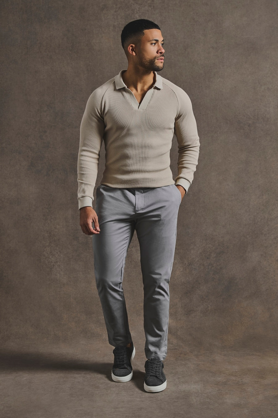 Textured Buttonless Polo Shirt in Stone - TAILORED ATHLETE - USA