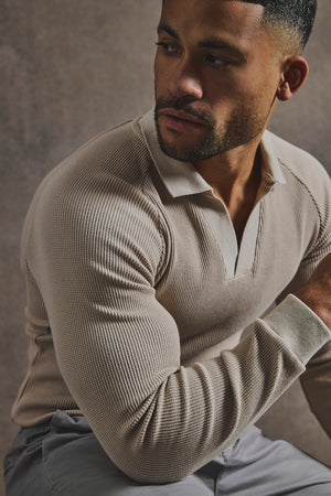Textured Buttonless Polo Shirt in Stone - TAILORED ATHLETE - USA
