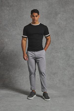 Textured Colour Blocked T-Shirt in Black and Stone - TAILORED ATHLETE - USA