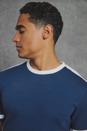 Textured Colour Blocked T-Shirt in Navy and White - TAILORED ATHLETE - USA