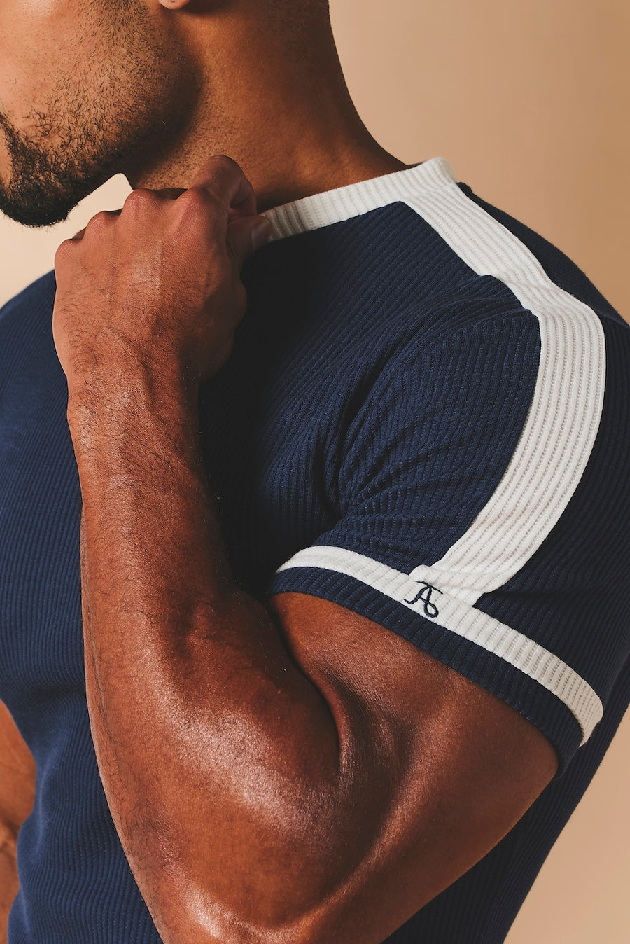 Textured Colour Blocked T-Shirt in Navy and White - TAILORED ATHLETE - USA