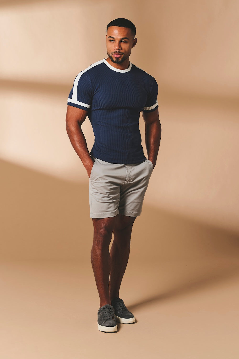 Textured Colour Blocked T-Shirt in Navy and White - TAILORED ATHLETE - USA