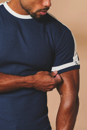 Textured Colour Blocked T-Shirt in Navy and White - TAILORED ATHLETE - USA