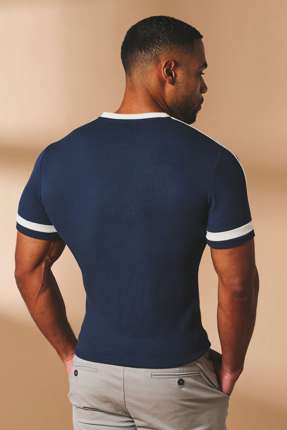 Textured Colour Blocked T-Shirt in White and Navy - TAILORED ATHLETE - USA
