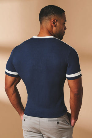 Textured Colour Blocked T-Shirt in White and Navy - TAILORED ATHLETE - USA