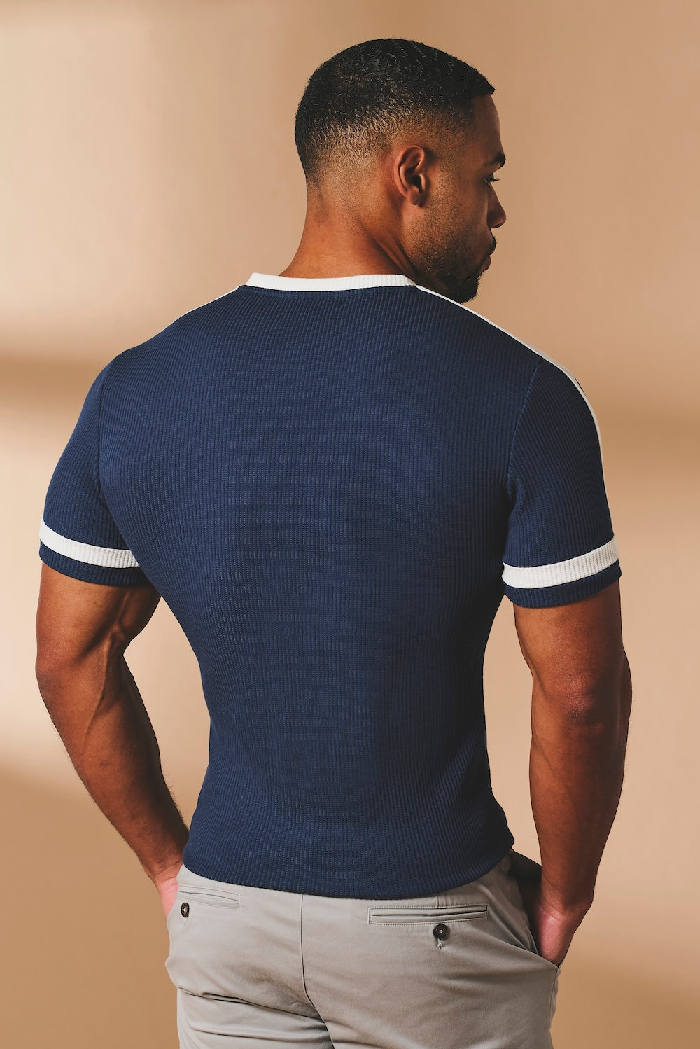 Textured Colour Blocked T-Shirt in Navy and White - TAILORED ATHLETE - USA