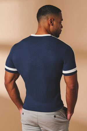Textured Colour Blocked T-Shirt in Navy and White - TAILORED ATHLETE - USA