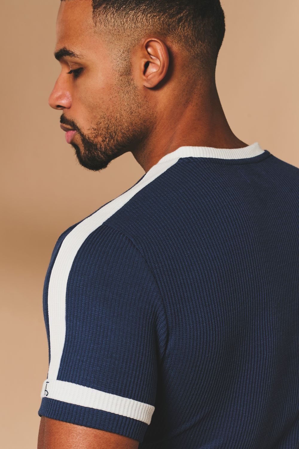 Textured Colour Blocked T-Shirt in White and Navy - TAILORED ATHLETE - USA