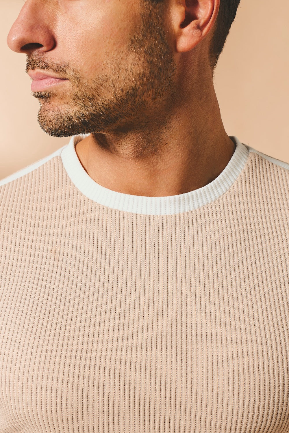 Textured Colour Blocked T-Shirt in Stone and White - TAILORED ATHLETE - USA