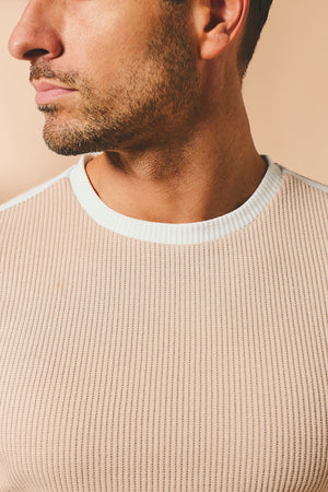 Textured Colour Blocked T-Shirt in Stone and White - TAILORED ATHLETE - USA