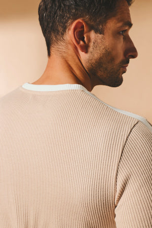 Textured Colour Blocked T-Shirt in Stone and White - TAILORED ATHLETE - USA