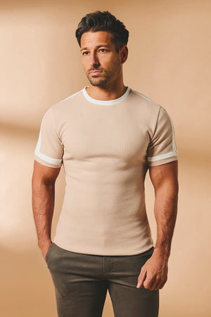 Textured Colour Blocked T-Shirt in Stone and White - TAILORED ATHLETE - USA