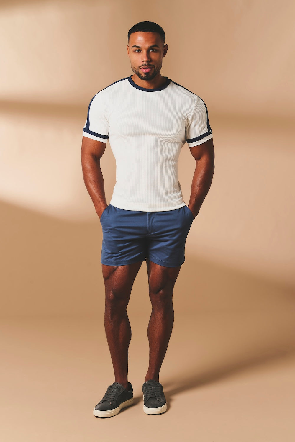 Textured Colour Blocked T-Shirt in White and Navy - TAILORED ATHLETE - USA