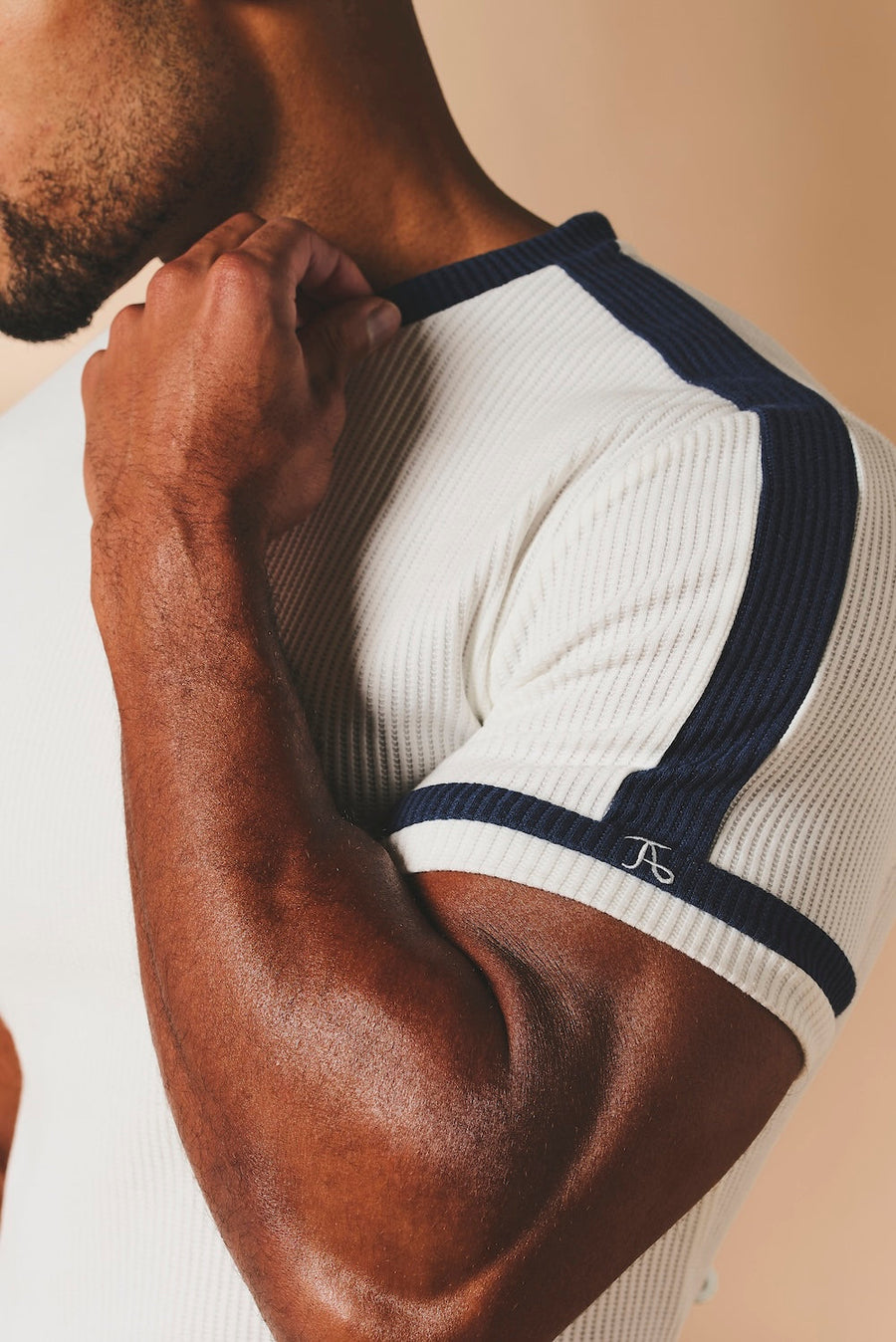 Textured Colour Blocked T-Shirt in White and Navy - TAILORED ATHLETE - USA