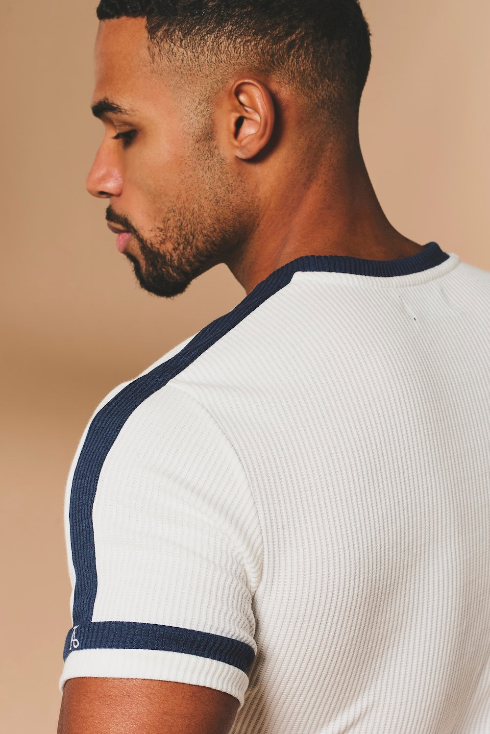 Textured Colour Blocked T-Shirt in White and Navy - TAILORED ATHLETE - USA