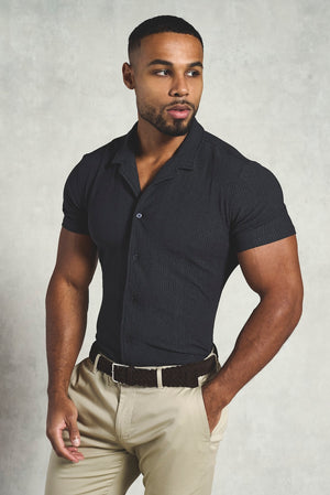 Textured Cuban Collar Shirt in Graphite - TAILORED ATHLETE - USA