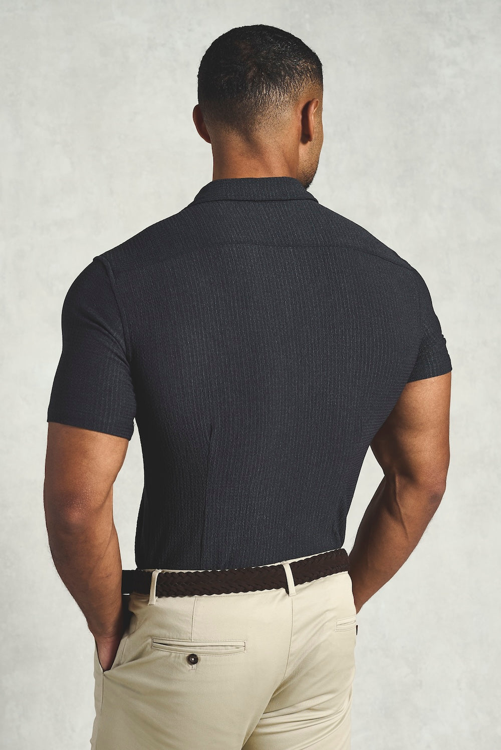 Textured Cuban Collar Shirt in Graphite - TAILORED ATHLETE - USA