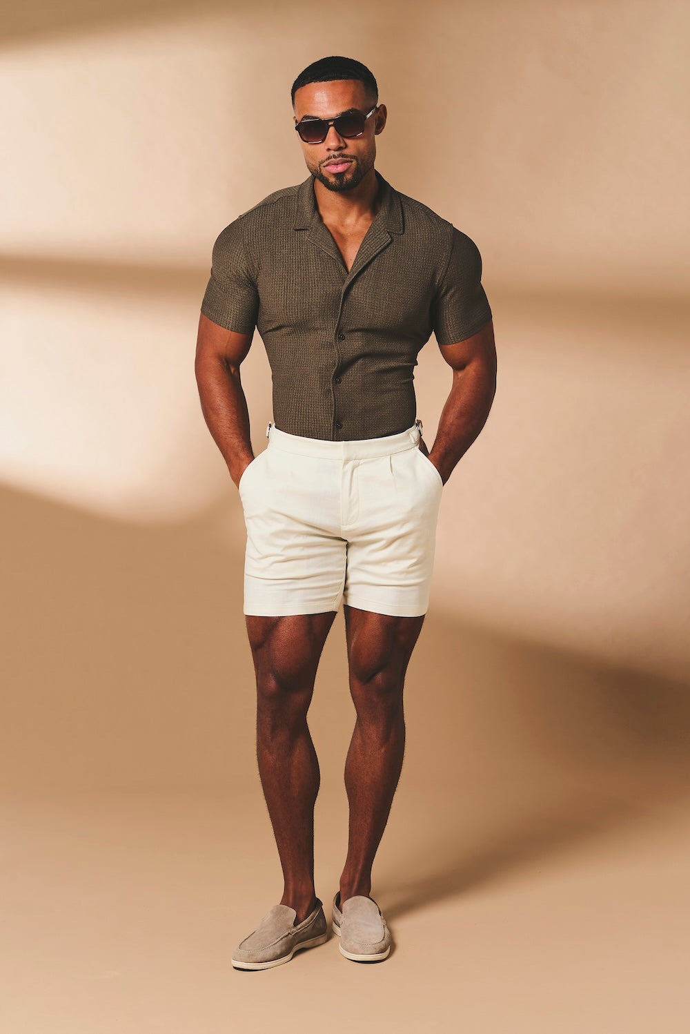 Textured Cuban Collar Shirt in Mocha - TAILORED ATHLETE - USA