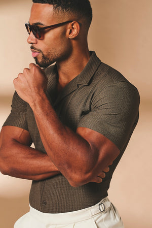 Textured Cuban Collar Shirt in Mocha - TAILORED ATHLETE - USA