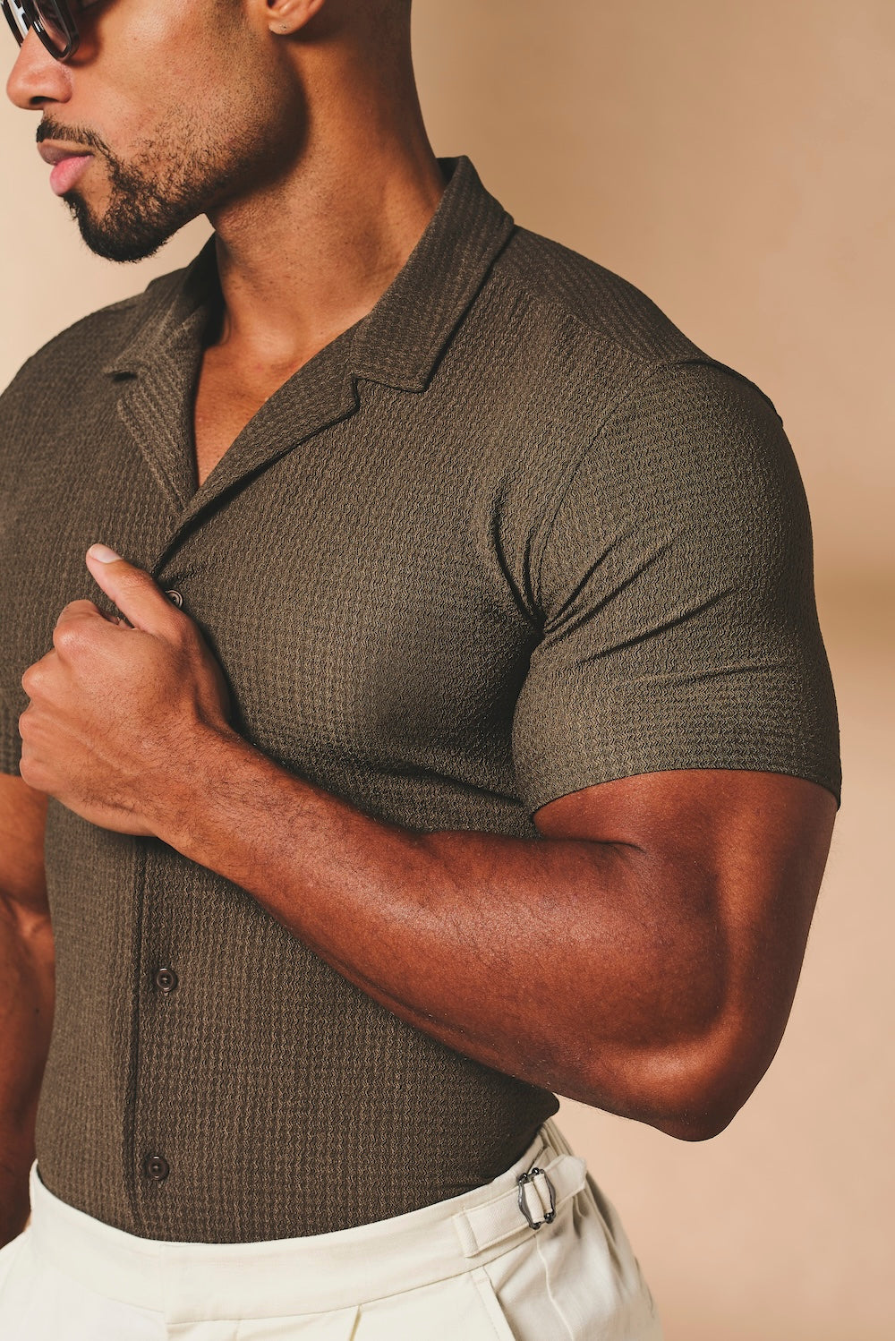 Textured Cuban Collar Shirt in Mocha - TAILORED ATHLETE - USA