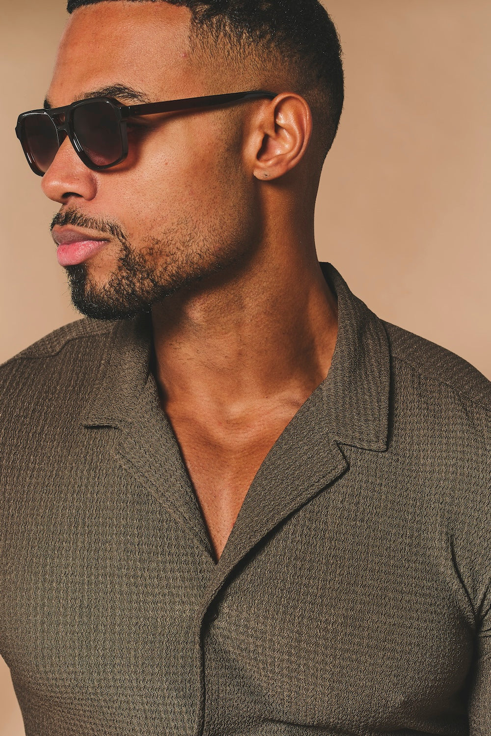 Textured Cuban Collar Shirt in Mocha - TAILORED ATHLETE - USA