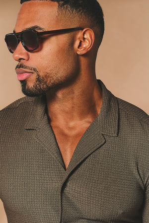 Textured Cuban Collar Shirt in Mocha - TAILORED ATHLETE - USA