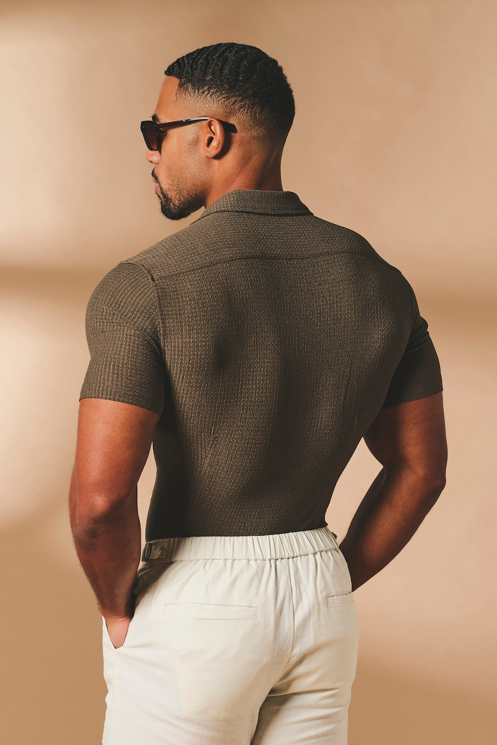 Textured Cuban Collar Shirt in Mocha - TAILORED ATHLETE - USA