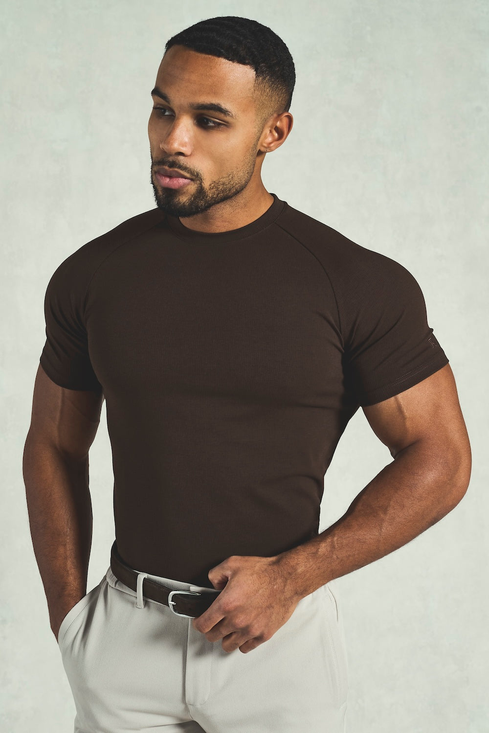 Textured Jersey T-Shirt in Chocolate - TAILORED ATHLETE - USA