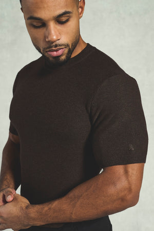 Textured Knitted Crew Neck T-shirt in Chocolate - TAILORED ATHLETE - USA